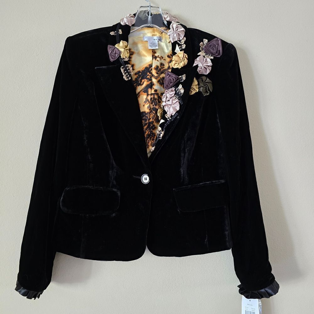 WDNY Silk Velvet Embellished Blazer Jacket Lined Size 6 Wimsigoth Y2k‎  Formal - Picture 2 of 9
